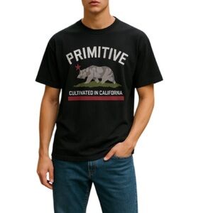 Primitive Mens Skateboarding Cultivated T-Shirt Black Graphic Logo Grey Bear L